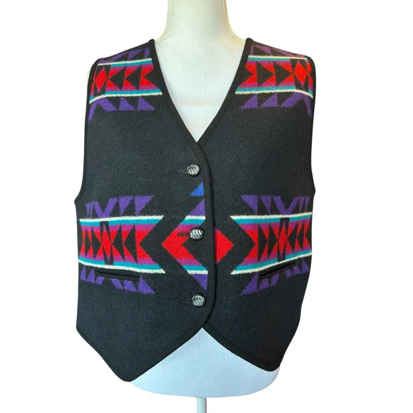 Vintage Knockabouts Pendleton Aztec Wool Vest Women's Sz Large Black Multicolor - Picture 4 of 11